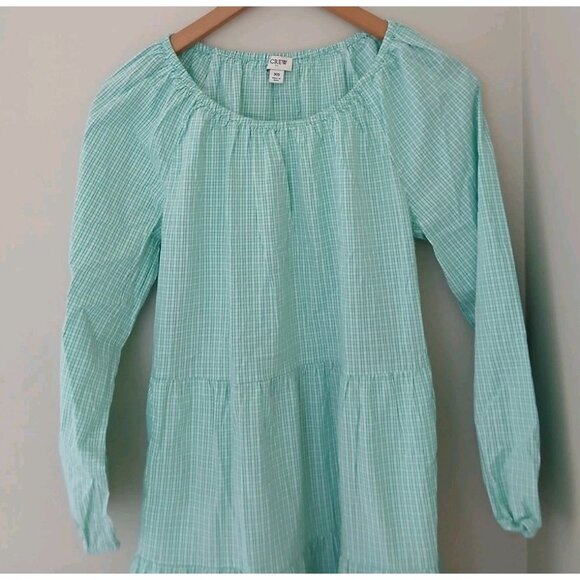J. Crew Gingham Cotton-blend Poplin Raglan Tiered Mini Dress - Picture 2 of 9